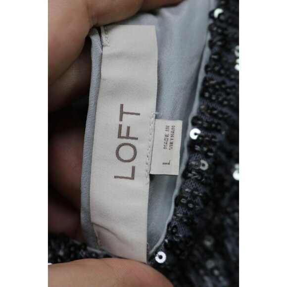 Loft Sleeveless Full Sequin Cutout Back Halter Swing Dress-Size Large-Silver - Picture 6 of 12